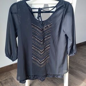 Miss me black embroidered blouse with lace